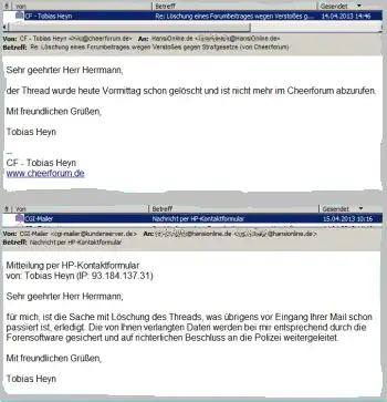 Mail vom Cheerforum-Betreiber