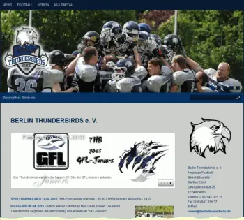 Webseite der »Berlin Thunderbirds« (American Football)