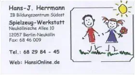 Meine Spielzeug-Werkstatt-Visitenkarte