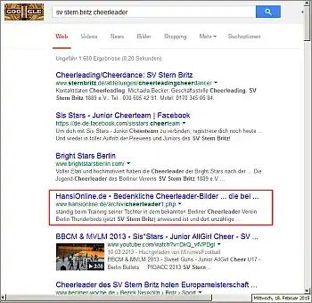 Google-Suche: sv stern britz cheerleader