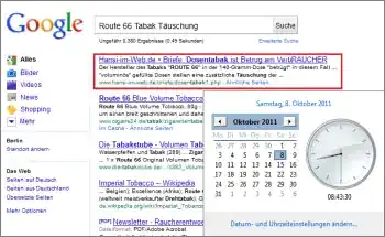Google-Suche: Route 66 Tabak Täuschung