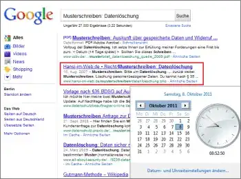 Google-Suche: Musterschreiben: Datenlöschung