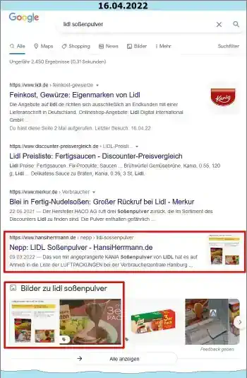 Google-Suche: lidl soßenpulver