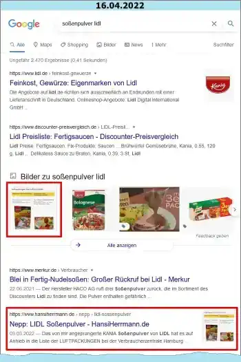 Google-Suche: soßenpulver lidl