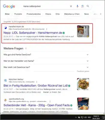 Google-Suche: kania soßenpulver