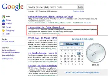 Google-Suche: dreckschleuder philip morris berlin
