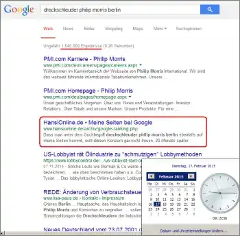 Google-Suche: dreckschleuder philip morris berlin
