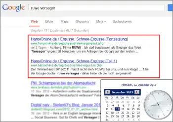 Google-Suche: ruwe versager