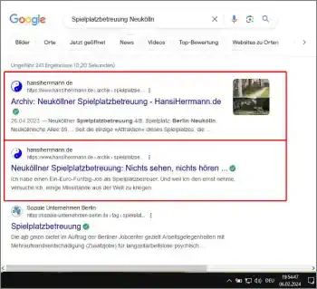 Google-Suche: Spielplatzbetreuung Neukölln
