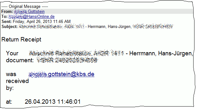 Mail-Empfangsbestätigung von Fr. GOTTSTEIN