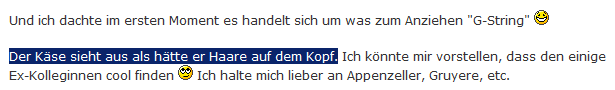 Chefkoch-Forum-Beitrag über »haarigen« CHHESTRINGS-Käse