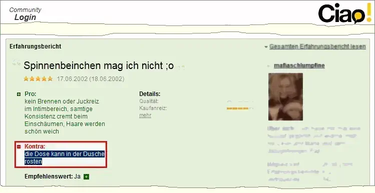 PALMOLIVE-Rasierschaum-Bewertung auf ciao.de