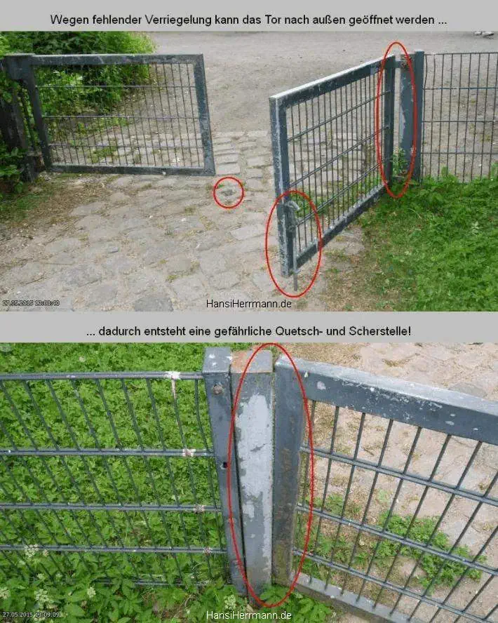 Gefährliche Quetschstelle an Spielplatz-Tor