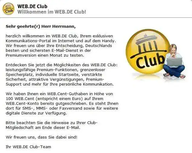 Willkommen-Mail von WEB.DE