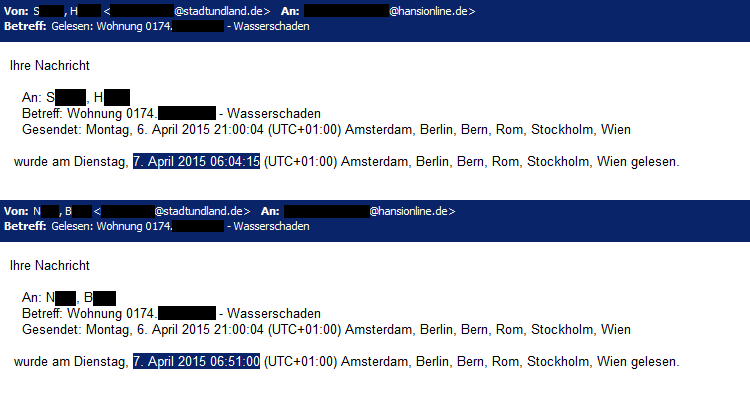 Lesebestätigung der STADT UND LAND