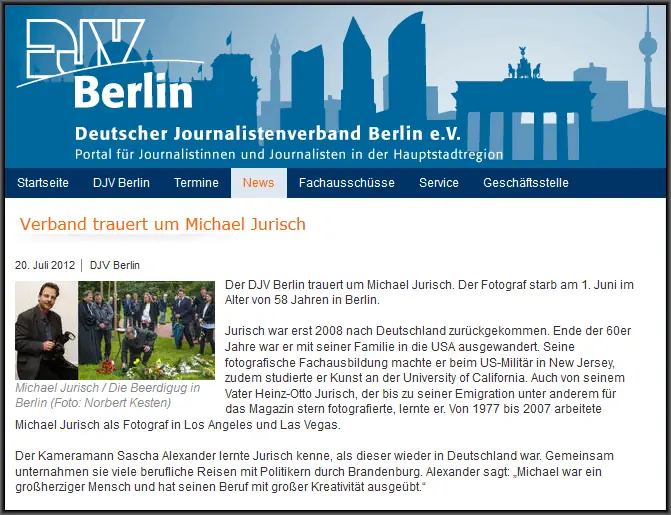 Bild: Nachruf des Deutschen Journalisten Verbandes Berlin e.V.