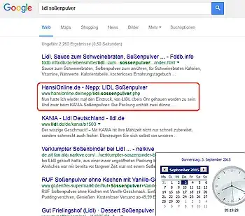 Meine LIDL-Soßenpulver-Seite bei Google auf Platz 2.