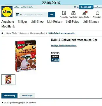 LIDL verkauft immer noch Mogelpackung des KANIA-Soßenpulvers!