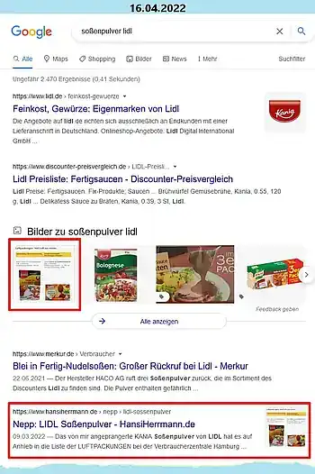 Meine LIDL-Soßenpulver-Seite bei Google
	 auf Platz 4.