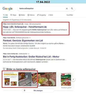 Meine LIDL-Soßenpulver-Seite bei Google
	 auf Platz 1!