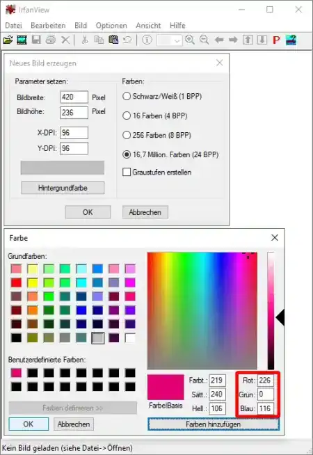 Colorpicker-Farbwert in IrfanView einfügen