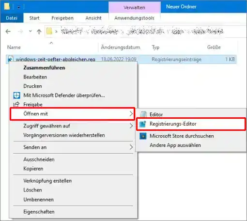 reg-Datei mit Registrierungseditor öffnen
