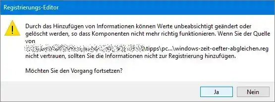 Registrierungseditor Sicherheitsabfrage