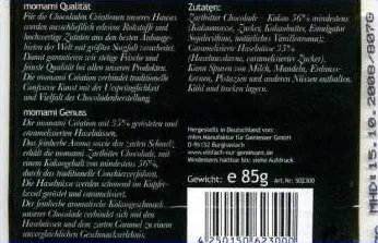 Zartbitter-Schokolade Zutaten-Liste